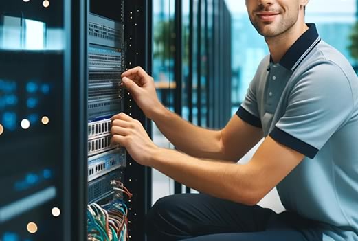 Network technician working in office